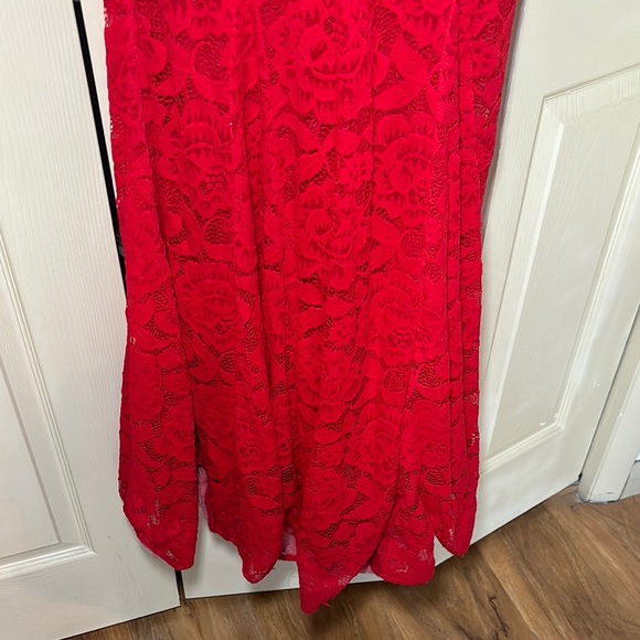 Betsy & Adam Red Cap Sleeve Prom Gown - Picture 5 of 11